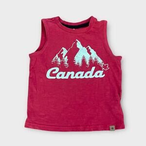 Canadiana Tank Top Red Sleeveless Shirt with Mountain Print Canada 4T